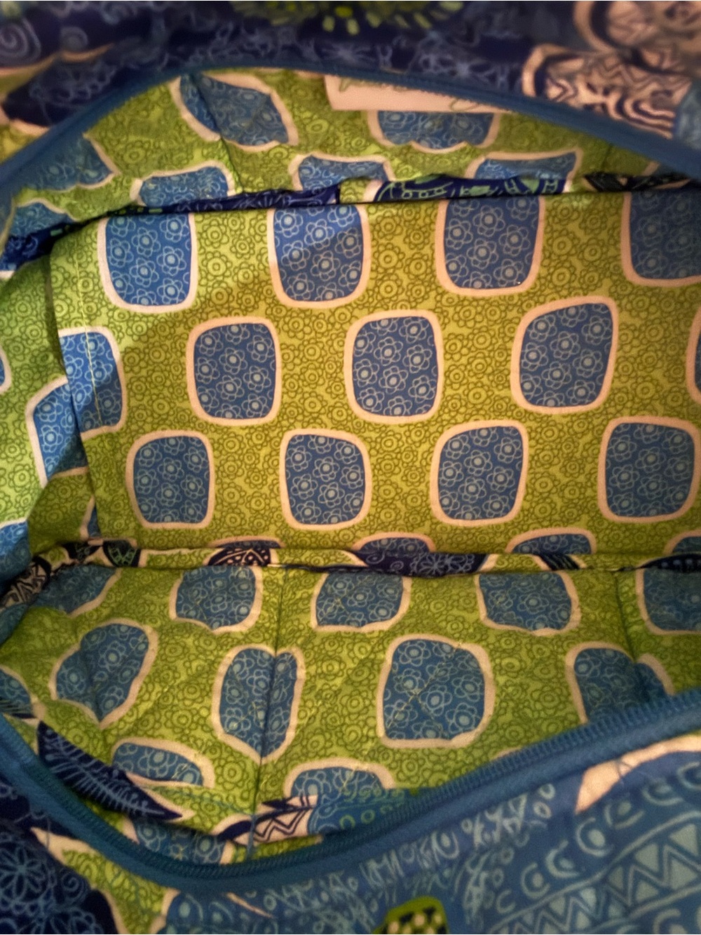 Vera Bradley Blue and Green Quilted Mini Bag with Leaf Print - Picture 3 of 4